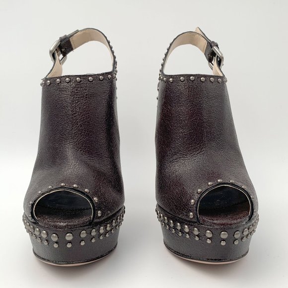 Prada Roxy Crackle Leather Platform Sling-Back Amaranto Heels Size 10/40 - Picture 3 of 8